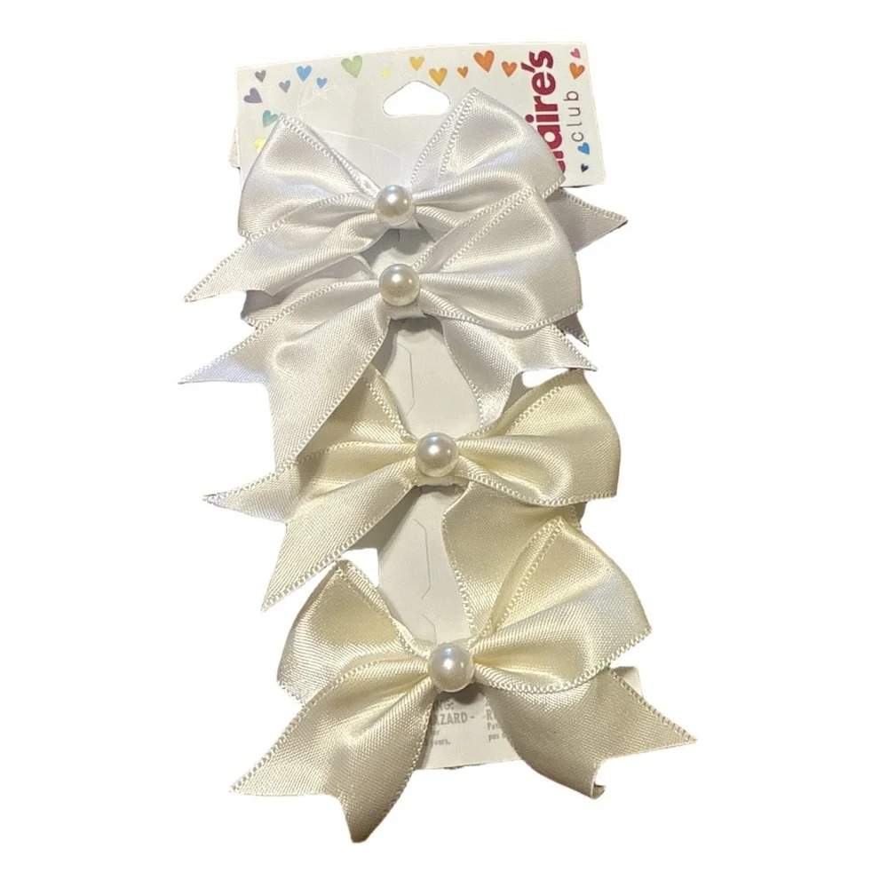 Claire's Elegant White and Cream Bow Clips